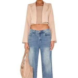 PrettyLittleThing Beige Cropped Blazer Double Button Long Sleeve Women Size 12